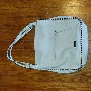 Large grey studded faux leather purse